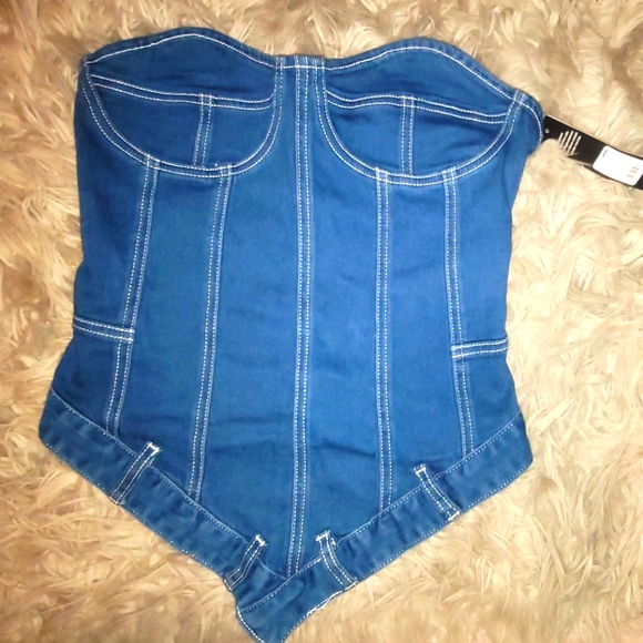 Fashion Nova Tops - Fashion Nova Tensions High Denim Corset Top Sz Med BNWT